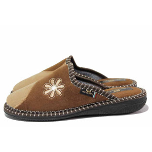 Бежови анатомични домашни чехли, текстилна материя - всекидневни обувки за пролетта и есента N 100021290