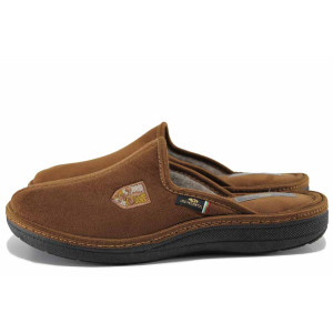 Светлокафяви домашни чехли, текстилна материя - ежедневни обувки за есента и зимата N 100022277