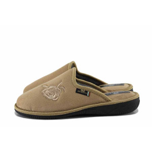 Бежови домашни чехли, текстилна материя - всекидневни обувки за есента и зимата N 100022284