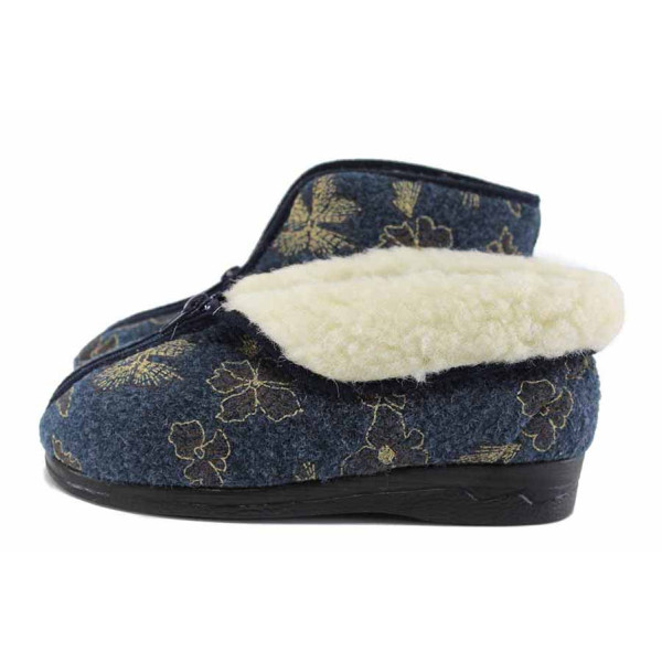 Сини дамски пантофки, текстилна материя - равни обувки за есента и зимата N 100022334