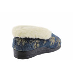 Сини дамски пантофки, текстилна материя - равни обувки за есента и зимата N 100022334