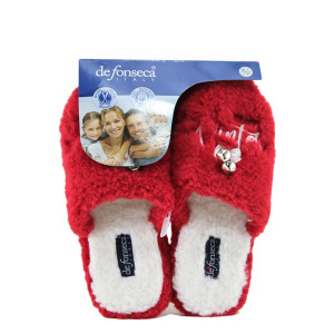 Червени домашни чехли, текстилна материя, анатомични - равни обувки за есента и зимата N 100022487