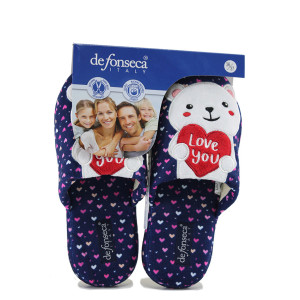 Сини домашни чехли, текстилна материя, анатомични - равни обувки за есента и зимата N 100022489