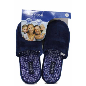 Тъмносини домашни чехли, текстилна материя, анатомични - равни обувки за есента и зимата N 100022499