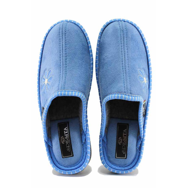 Сини домашни чехли, текстилна материя - ежедневни обувки за есента и зимата N 100022513