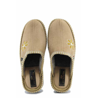 Бежови домашни чехли, текстилна материя - ежедневни обувки за есента и зимата N 100022515