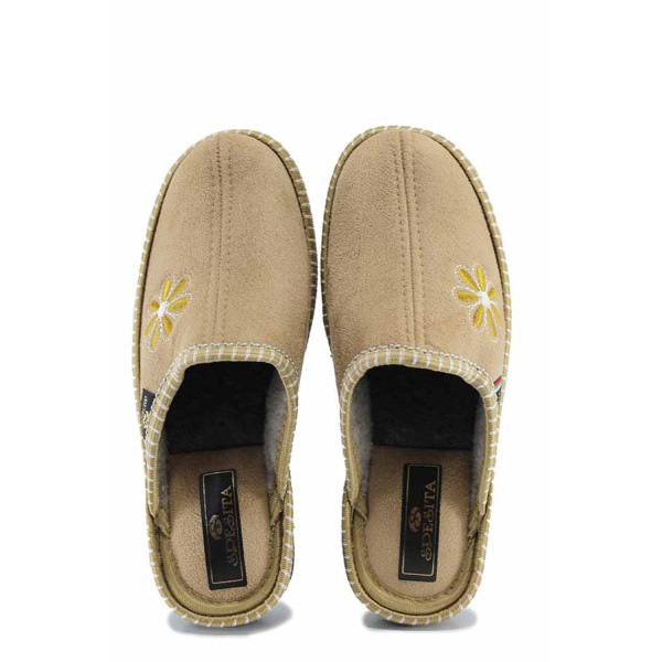 Бежови домашни чехли, текстилна материя - ежедневни обувки за есента и зимата N 100022515