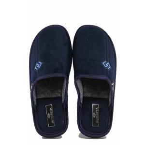 Сини домашни чехли, текстилна материя - ежедневни обувки за есента и зимата N 100022526