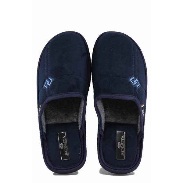 Сини домашни чехли, текстилна материя - ежедневни обувки за есента и зимата N 100022526