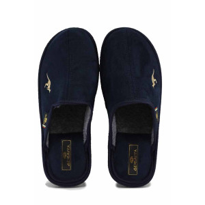 Тъмносини анатомични домашни чехли, текстилна материя - ежедневни обувки за есента и зимата N 100022525