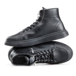 Черни мъжки маратонки, здрава еко-кожа - спортни обувки за целогодишно ползване N 100021830