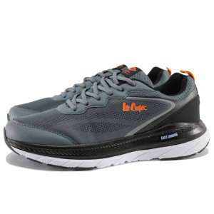 Сиви мъжки маратонки, еко-кожа и текстилна материя - спортни обувки за пролетта и лятото N 100021704