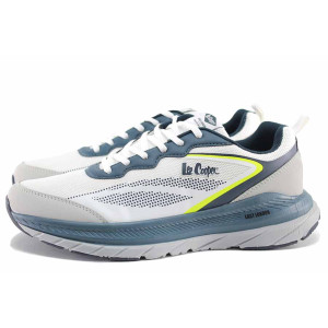 Бели мъжки маратонки, еко-кожа и текстилна материя - спортни обувки за пролетта и лятото N 100021705