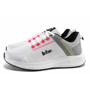 Бели дамски маратонки, анатомични, еко-кожа и текстилна материя - спортни обувки за пролетта и лятото N 100021706