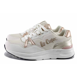 Бежови дамски маратонки, анатомични, еко-кожа и текстилна материя - спортни обувки за пролетта и лятото N 100021725