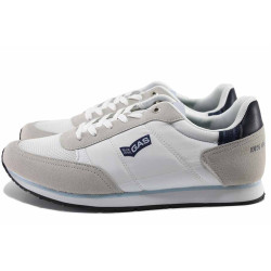 Бели мъжки маратонки, еко-кожа и текстилна материя - спортни обувки за пролетта и лятото N 100022168