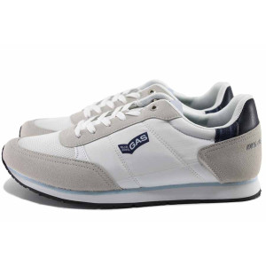 Бели мъжки маратонки, еко-кожа и текстилна материя - спортни обувки за пролетта и лятото N 100022168