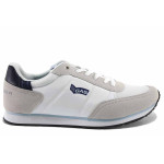 Бели мъжки маратонки, еко-кожа и текстилна материя - спортни обувки за пролетта и лятото N 100022168