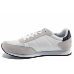 Бели мъжки маратонки, еко-кожа и текстилна материя - спортни обувки за пролетта и лятото N 100022168