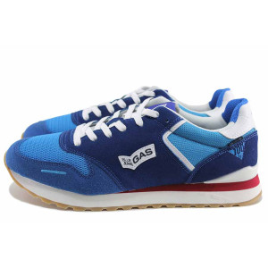 Сини мъжки маратонки, еко-кожа и текстилна материя - спортни обувки за пролетта и лятото N 100022169