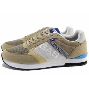 Бежови мъжки маратонки, еко-кожа и текстилна материя - спортни обувки за пролетта и лятото N 100022170