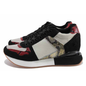 Бели спортни дамски обувки, естествена кожа и текстилна материя - спортни обувки за пролетта и лятото N 100022171