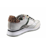 Бели спортни дамски обувки, естествена кожа и текстилна материя - спортни обувки за пролетта и лятото N 100022172