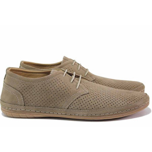 Бежови мъжки обувки, анатомични, естествена кожа перфорирана - ежедневни обувки за пролетта и лятото N 100021313
