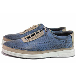 Сини мъжки обувки, анатомични, естествена кожа - всекидневни обувки за пролетта и есента N 100021412