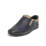 Сини мъжки обувки, анатомични, естествена кожа - ежедневни обувки за пролетта и лятото N 100021413