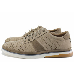 Бежови мъжки обувки, анатомични, естествен набук - всекидневни обувки за пролетта и лятото N 100021652