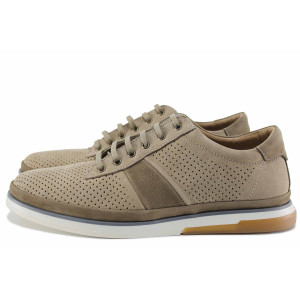 Бежови мъжки обувки, анатомични, естествен набук - всекидневни обувки за пролетта и лятото N 100021652