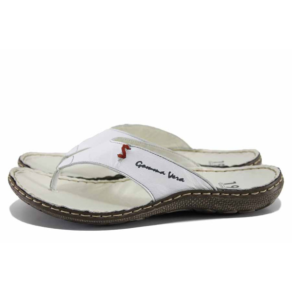 Бели мъжки чехли, естествена кожа - ежедневни обувки за лятото N 100022062