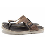 Тъмнокафяви мъжки чехли, естествена кожа - всекидневни обувки за лятото N 100022126