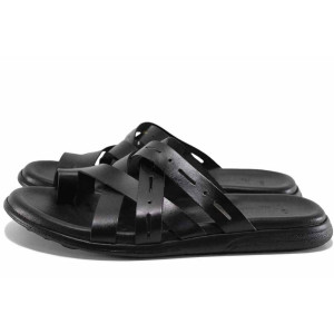 Черни анатомични мъжки чехли, естествена кожа - ежедневни обувки за лятото N 100022127