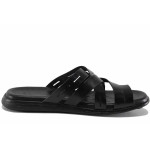 Черни мъжки чехли, естествена кожа - ежедневни обувки за лятото N 100022127