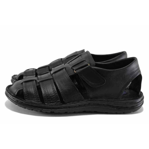 Черни мъжки сандали, естествена кожа - всекидневни обувки за пролетта и лятото N 100022143