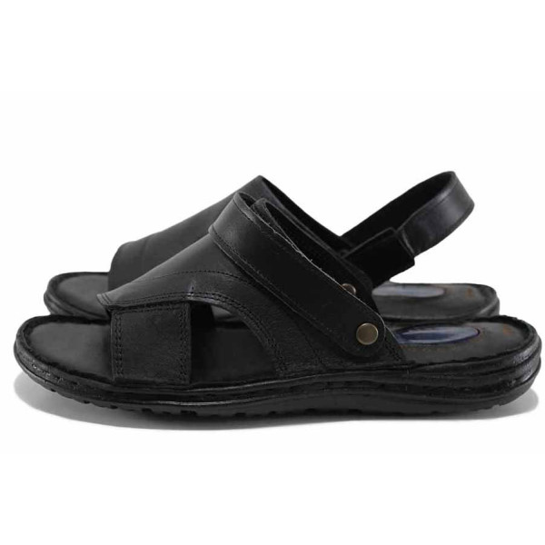 Черни мъжки чехли, естествена кожа - всекидневни обувки за лятото N 100022145