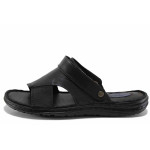 Черни мъжки чехли, естествена кожа - всекидневни обувки за лятото N 100022145