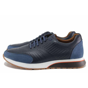 Сини мъжки обувки, анатомични, естествена кожа - спортни обувки за есента и зимата N 100022318