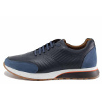 Сини мъжки обувки, анатомични, естествена кожа - спортни обувки за есента и зимата N 100022318