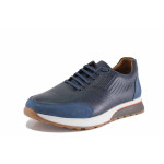Сини мъжки обувки, анатомични, естествена кожа - спортни обувки за есента и зимата N 100022318