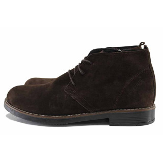 Кафяви мъжки боти, естествен велур - всекидневни обувки за есента и зимата N 100022424