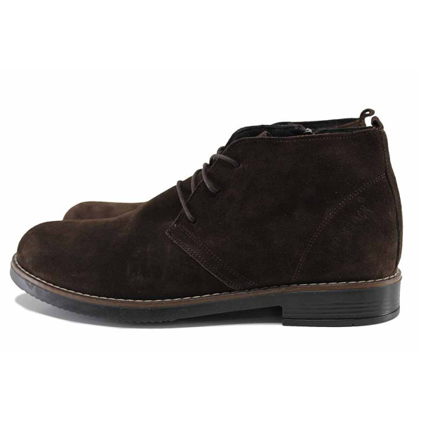 Кафяви мъжки боти, естествен велур - всекидневни обувки за есента и зимата N 100022424