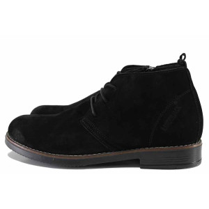 Черни мъжки боти, естествен велур - всекидневни обувки за есента и зимата N 100022425