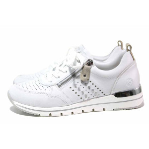 Анатомични бели дамски обувки с равна подметка, естествена кожа - спортни обувки за пролетта и есента N 100021272