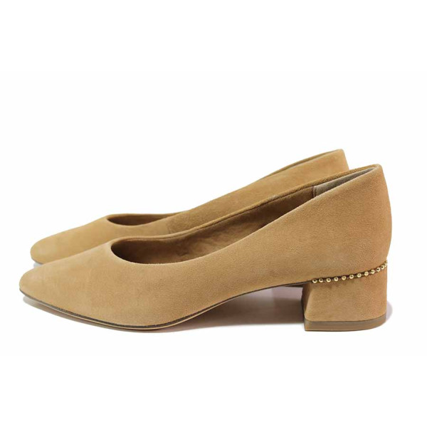 Кафяви анатомични дамски обувки със среден ток, естествена кожа - всекидневни обувки за пролетта и лятото N 100021277