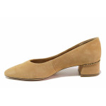 Кафяви анатомични дамски обувки със среден ток, естествена кожа - всекидневни обувки за пролетта и лятото N 100021277