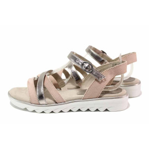 Розови дамски сандали, здрава еко-кожа - всекидневни обувки за пролетта и лятото N 100021278