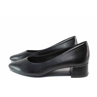 Черни анатомични дамски обувки със среден ток, естествена кожа - официални обувки за целогодишно ползване N 100021280
